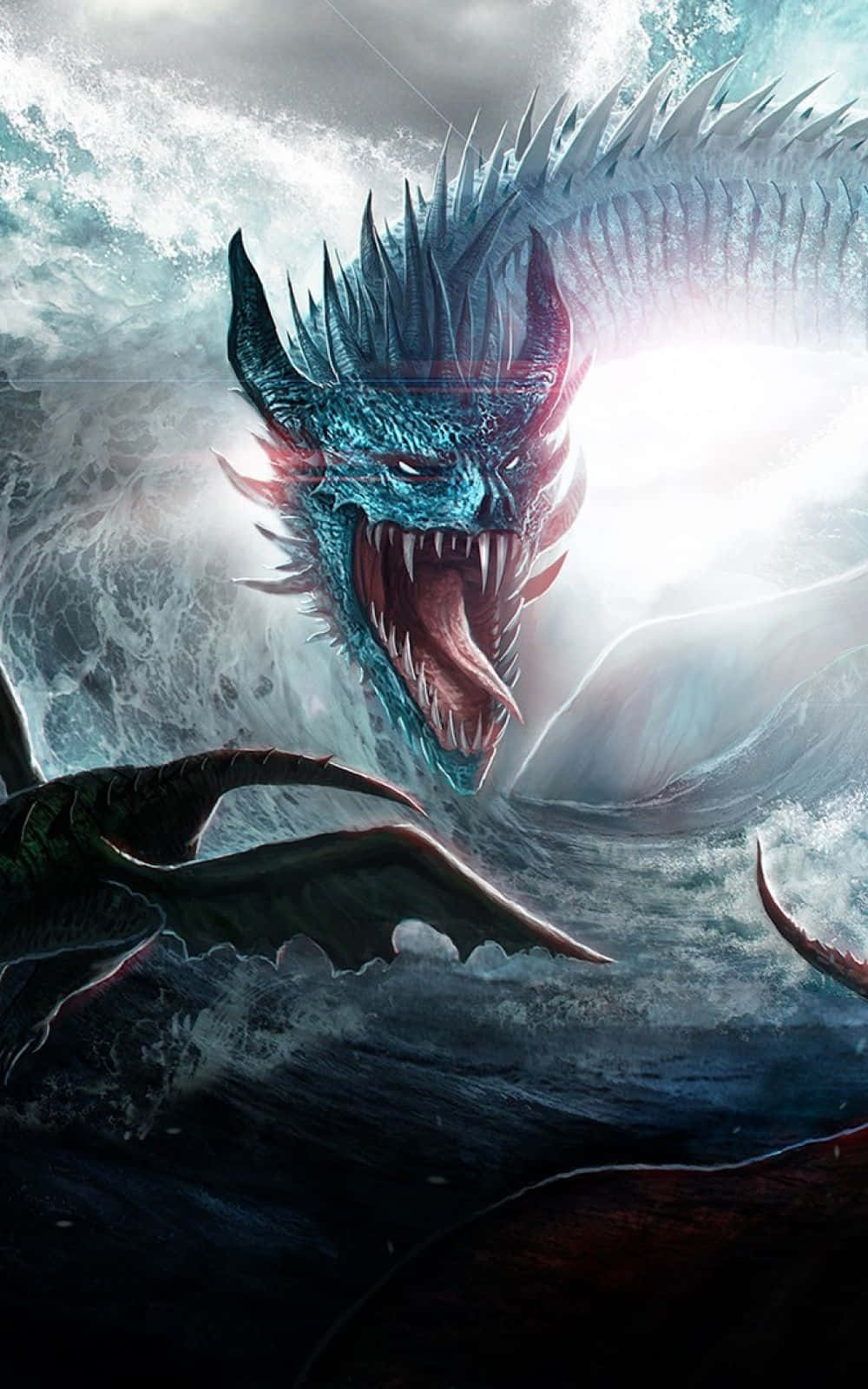 Scary Dragon, blue dragon, glowing red eyes, HD Phone Wallpaper