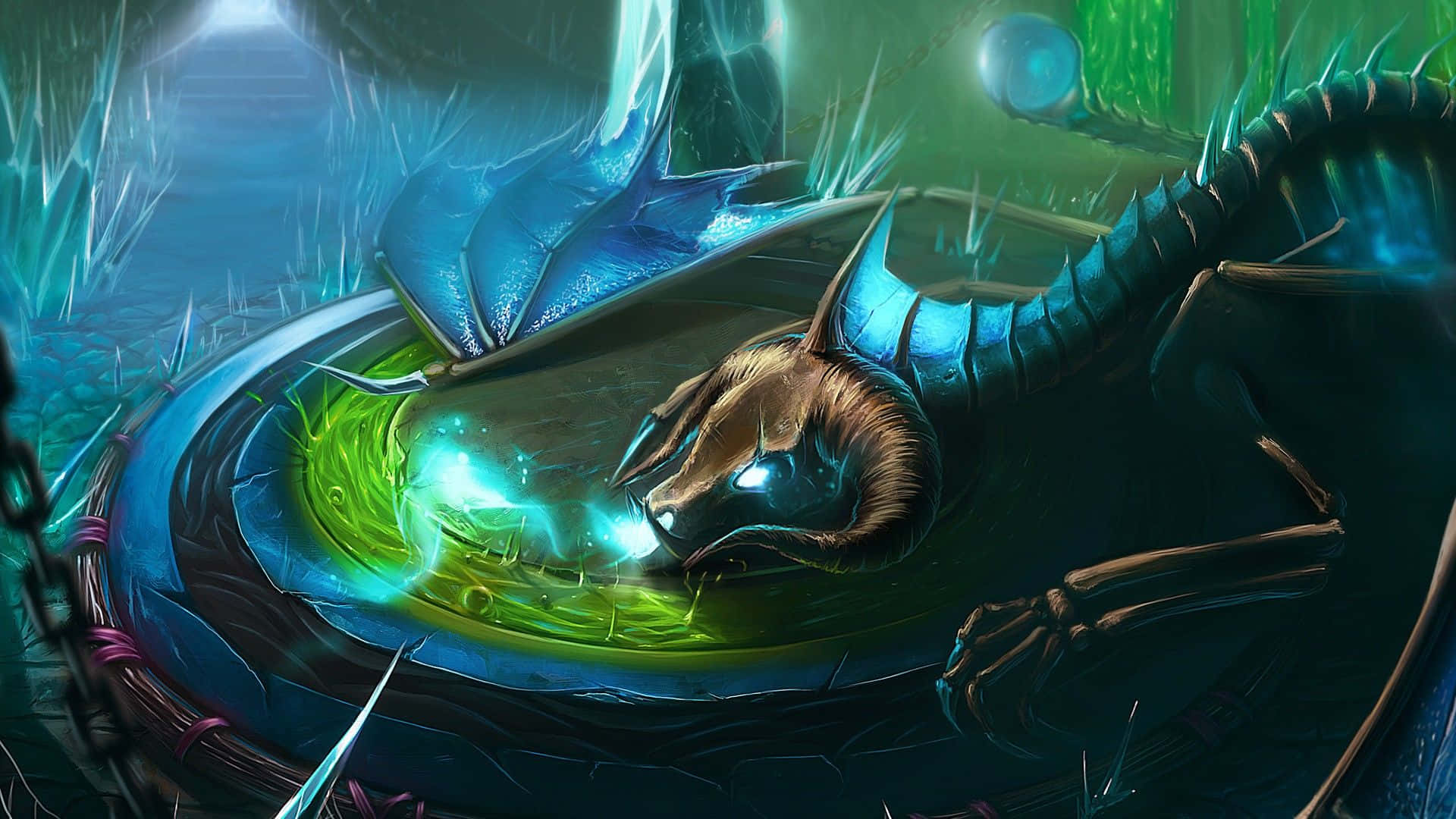 Scary Dragon, blue dragon, glowing eyes, Full HD Desktop Wallpaper