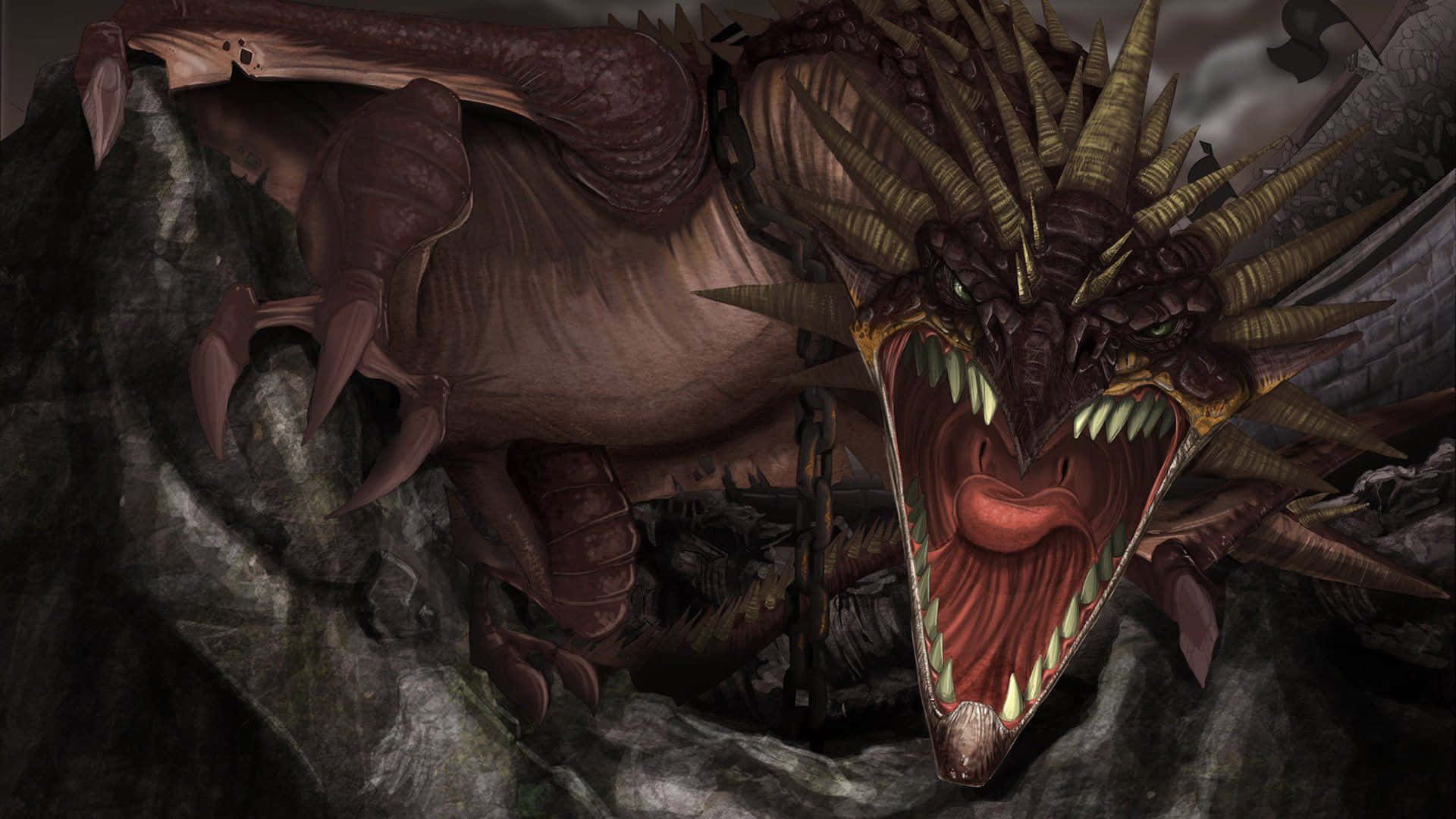 Scary Dragon, monstrous dragon, spiked horns, Full HD Desktop Wallpaper