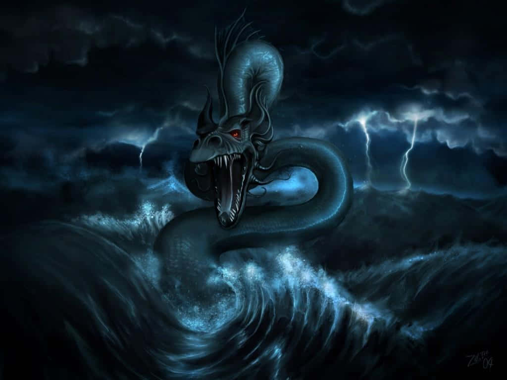 Scary Dragon, blue dragon, glowing red eyes, SD Desktop Wallpaper