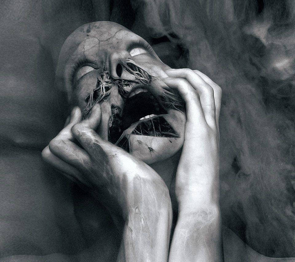 Scary Face, decaying human face, roots growing from mouth and eyes, SD Desktop Wallpaper