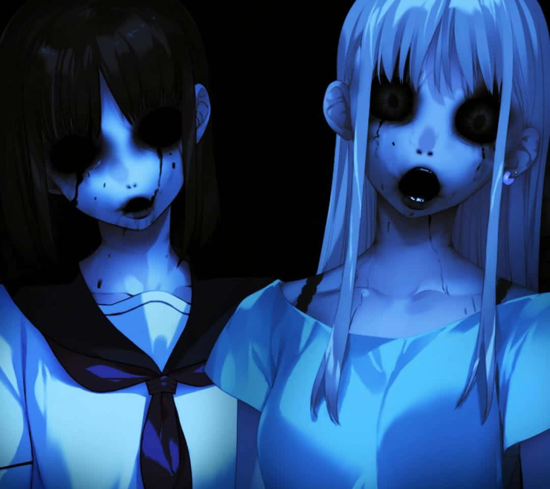 Scary Anime Horror Girls, blank eyes, blood-like stains, SD Desktop Wallpaper