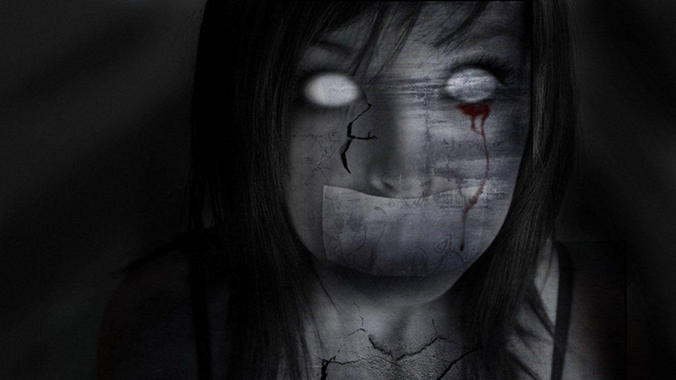 Scary Face, taped mouth, glowing eyes, HD Desktop Wallpaper