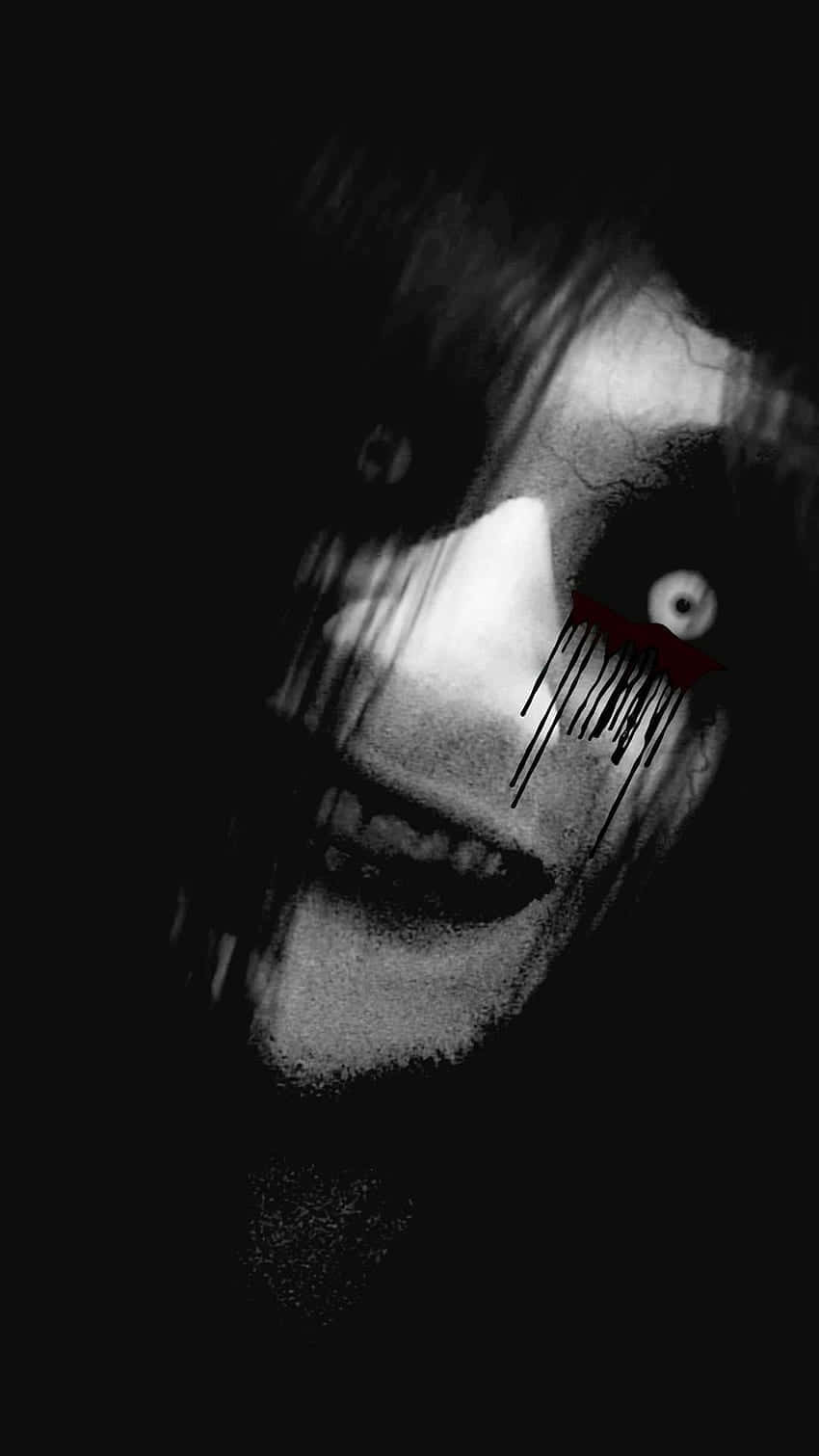Scary Anime White Creepy Face, distorted black and white face, glowing eye, HD Phone Wallpaper
