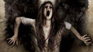 intimidating woman ghost, long dark hair, shadowy wings, SD Desktop Wallpaper