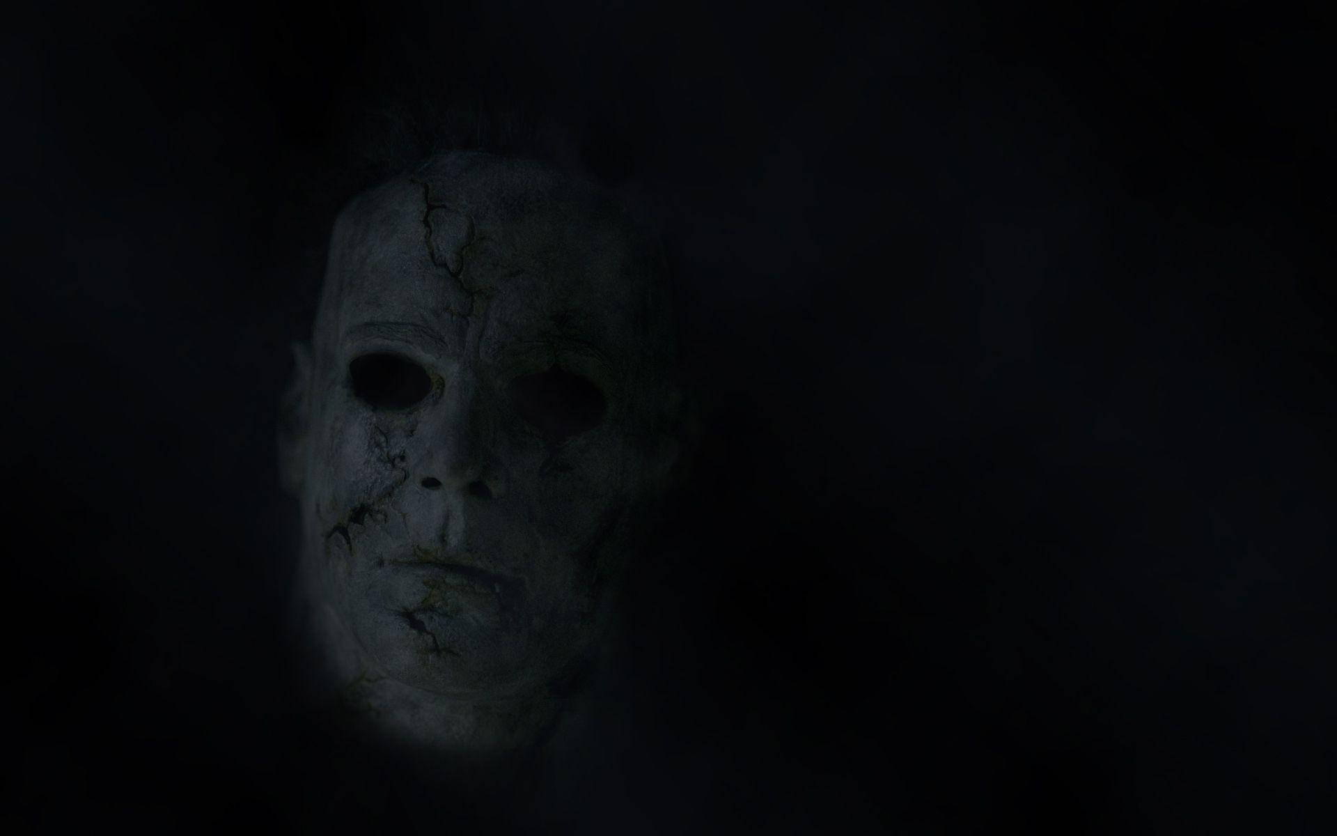 Scary Face, cracked white mask, absolute darkness, Full HD Desktop Wallpaper