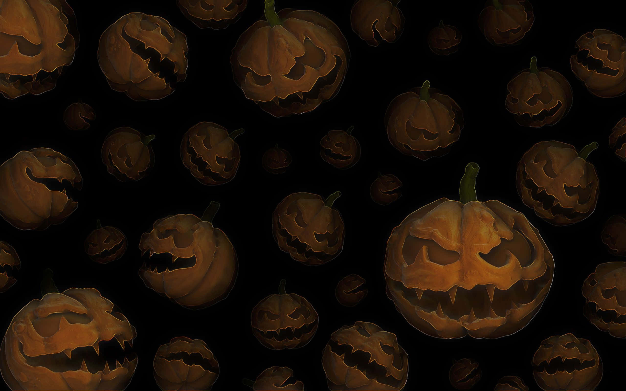 Halloween, jack-o'-lanterns, glowing, 2K Desktop Wallpaper