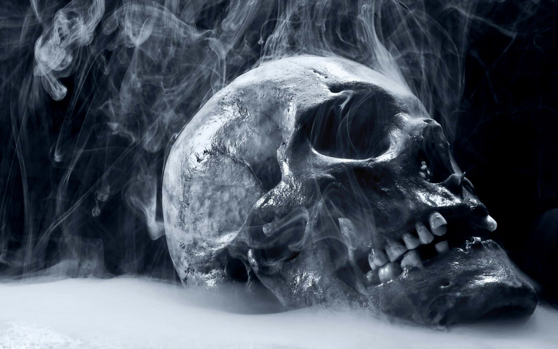 Scary Halloween Desktop, human skull, frosty vapor, Full HD Desktop Wallpaper
