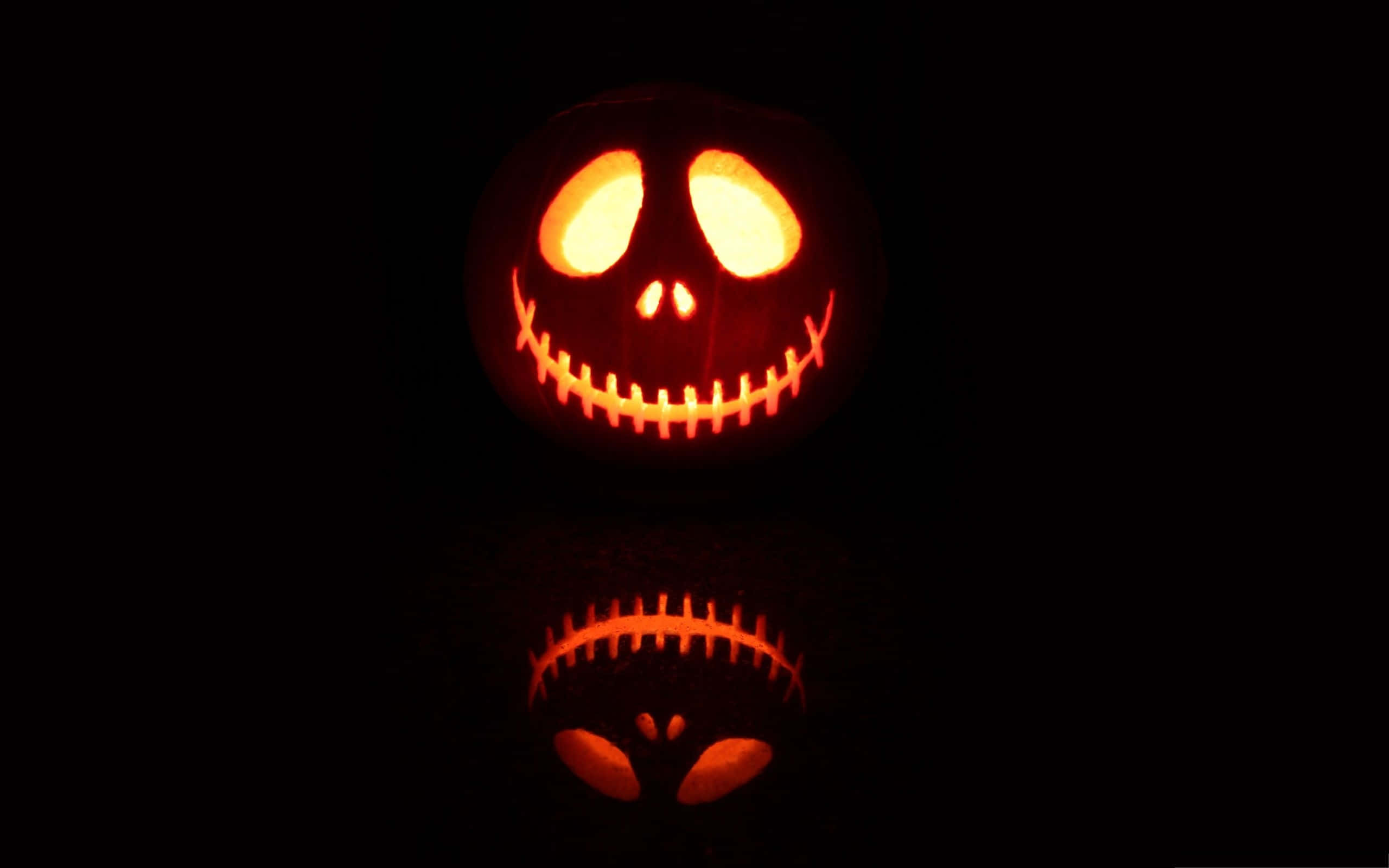 Scary Halloween Desktop, jack-o'-lantern, stitched mouth, 2K Desktop Wallpaper