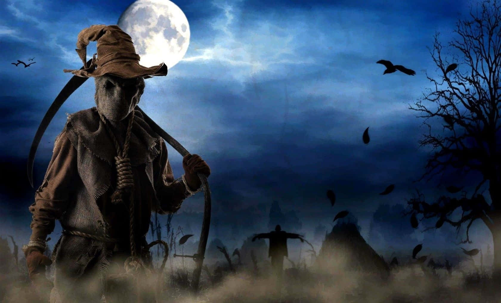 scarecrow, hooked blade, foggy field, HD Desktop Wallpaper