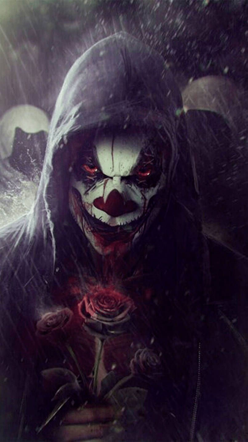Scary Halloween iPhone, hooded clown, glowing red eyes, HD Phone Wallpaper