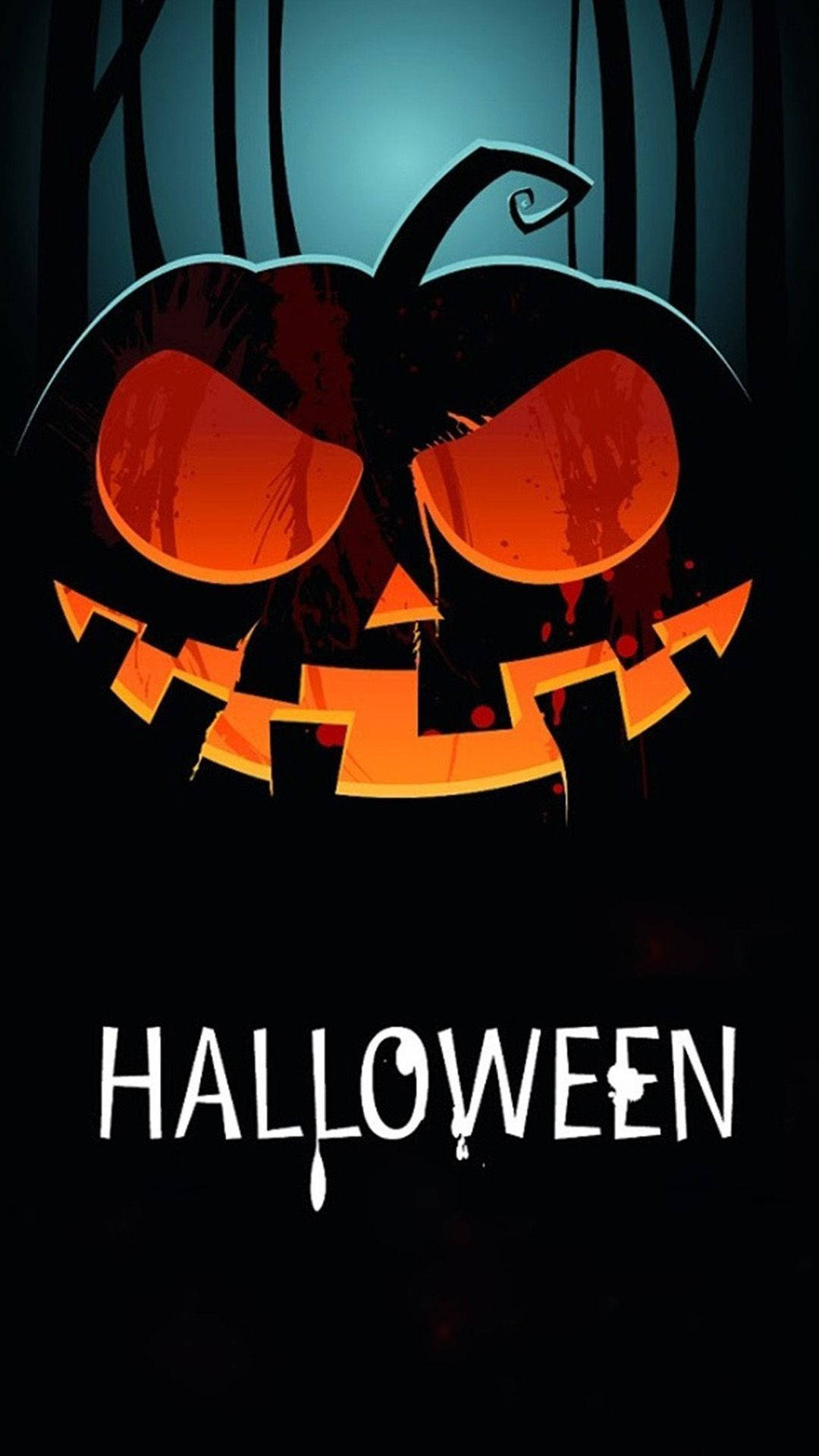 scary Halloween iPhone, orange jack-o'-lantern, glowing eyes, Full HD Phone Wallpaper