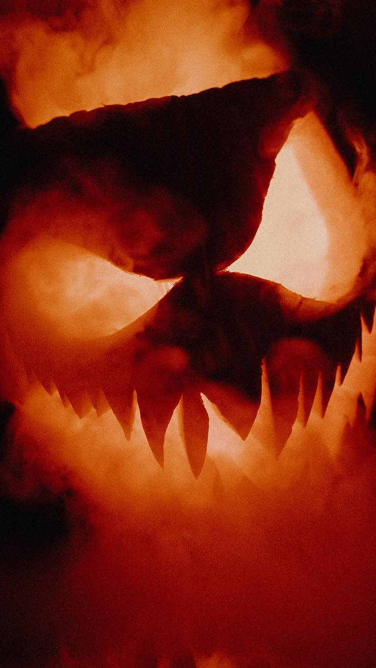 jack-o'-lantern, fiery orange light, dark smoke, HD Phone Wallpaper