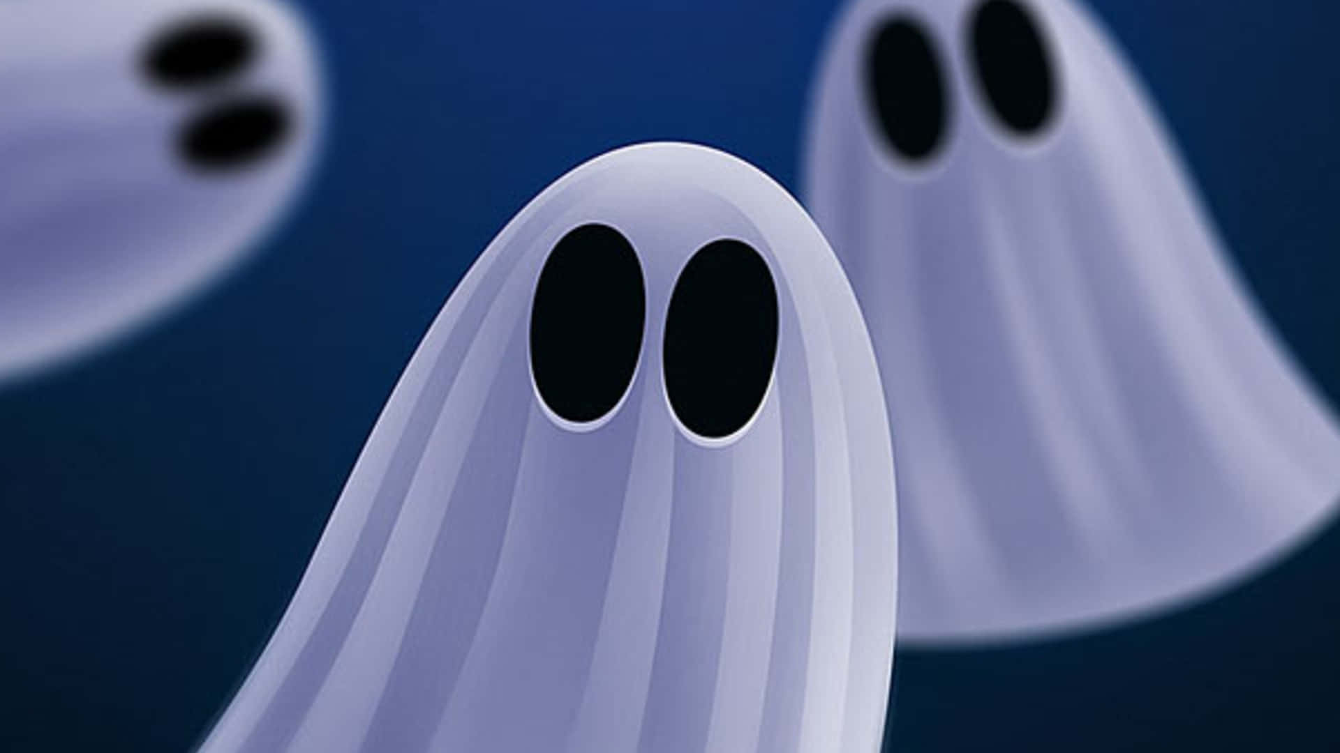 Spooky Ghost Cartoon Desktop, three cartoon ghosts, black oval eyes, Full HD Desktop Wallpaper