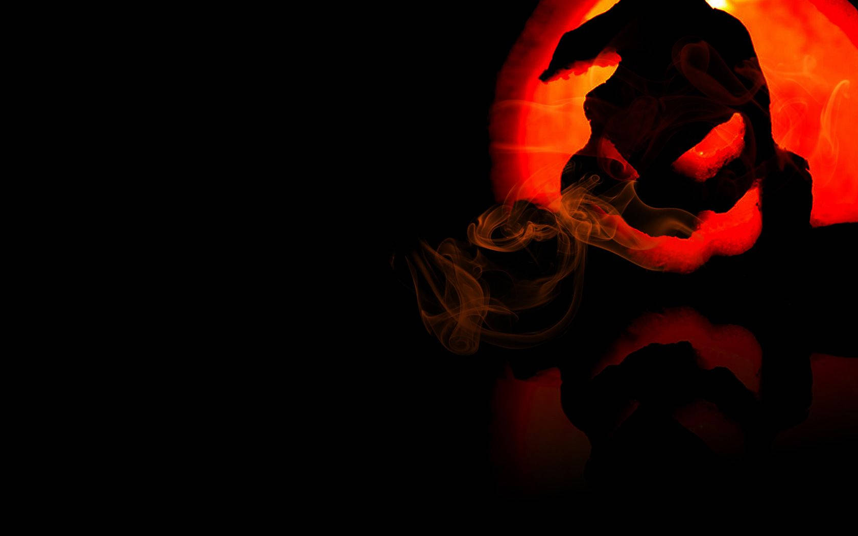 Scary Halloween, black ghost, glowing red-orange skull, HD Desktop Wallpaper