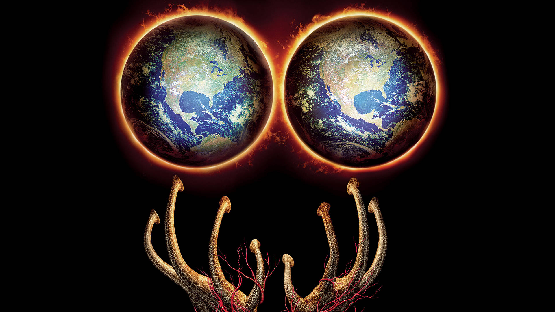 Scary Halloween, alien hands, fiery Earths, Full HD Desktop Wallpaper