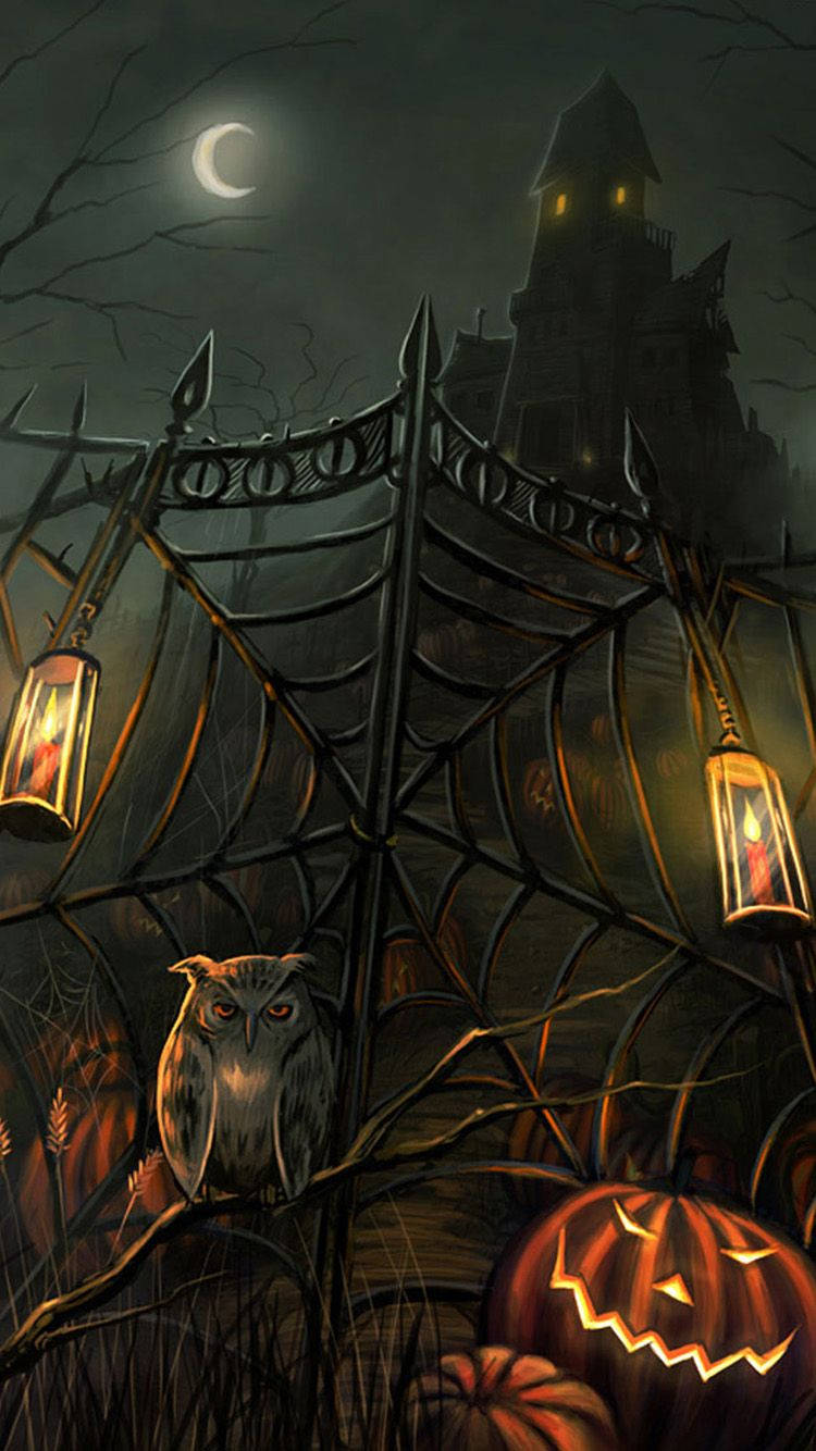 Scary Halloween, iPhone, glowing jack-o'-lantern owl, HD Phone Wallpaper