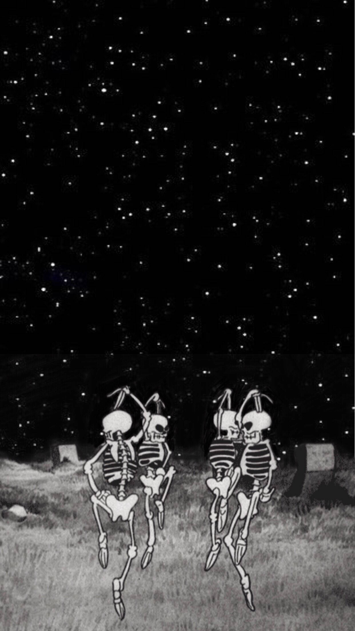 iPhone, cartoon skeletons, starry night sky, Full HD Phone Wallpaper
