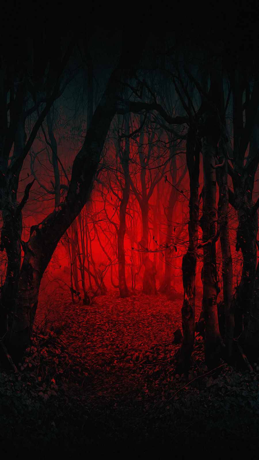 Scary iPhone, haunting forest path, eerie red light, HD Phone Wallpaper