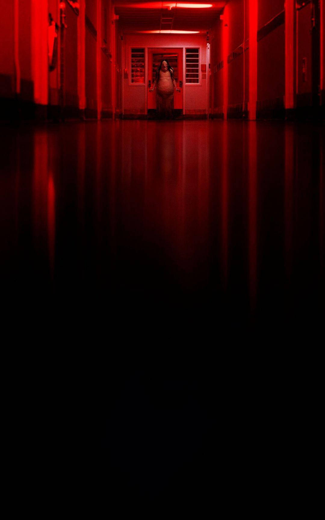 iPhone, red-lit hallway, reflective floor, HD Phone Wallpaper