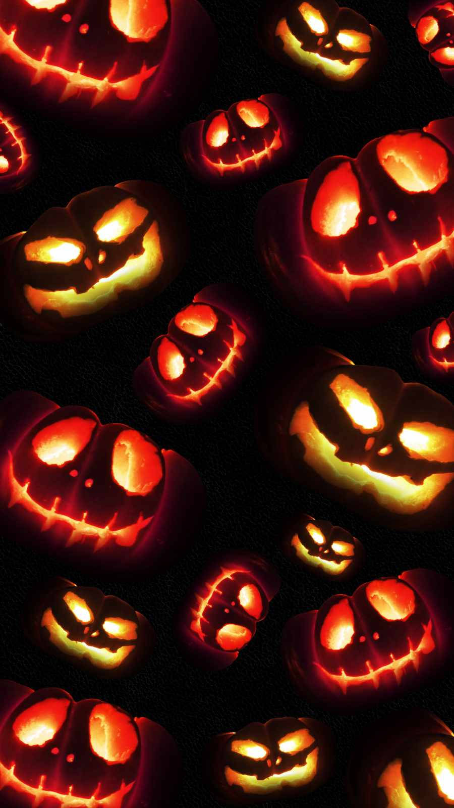 Scary iPhone, jack-o'-lanterns, pitch-black background, HD Phone Wallpaper
