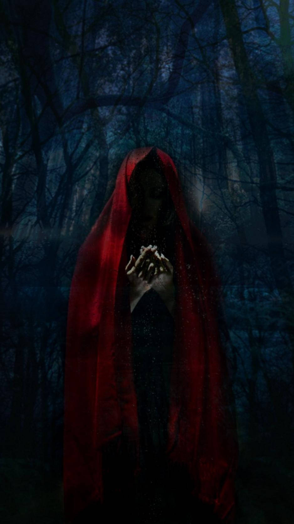 Scary iPhone, cloaked figure, vivid red hood, HD Phone Wallpaper