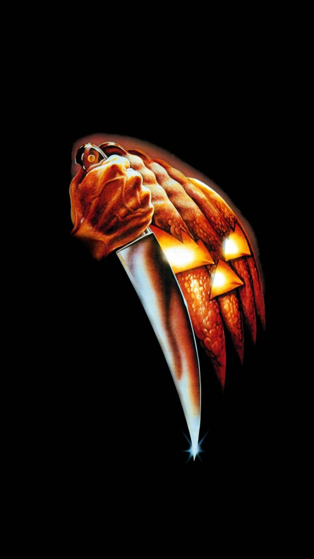 jack-o'-lantern, sharp knife, black background, Full HD Phone Wallpaper