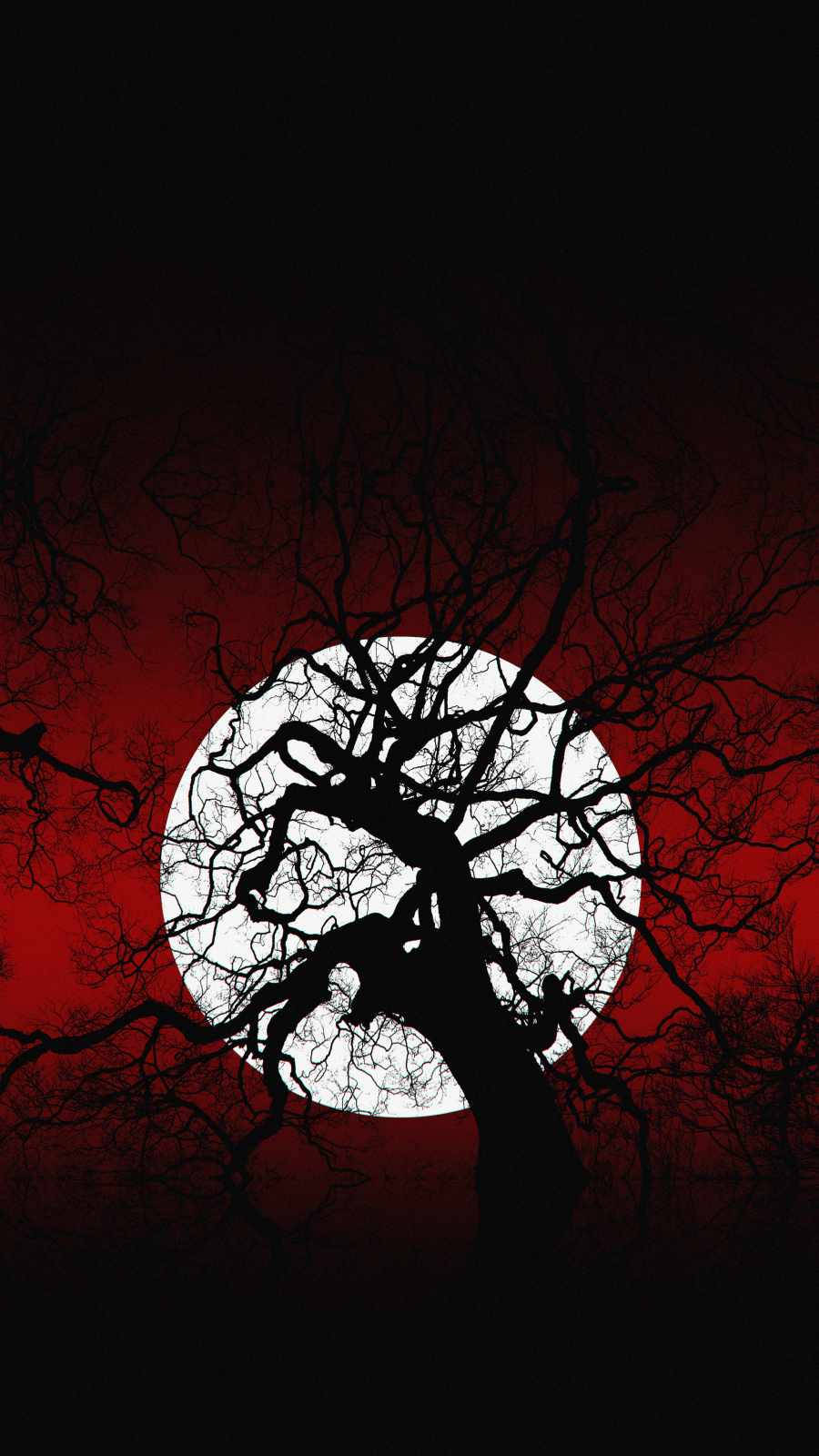 scary iphone, black tree silhouette, twisted branches, HD Phone Wallpaper