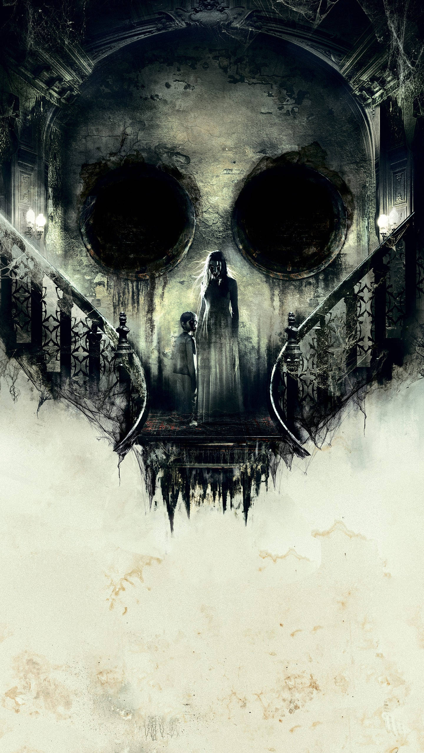 Scary iPhone, ghostly woman, child, 2K Phone Wallpaper