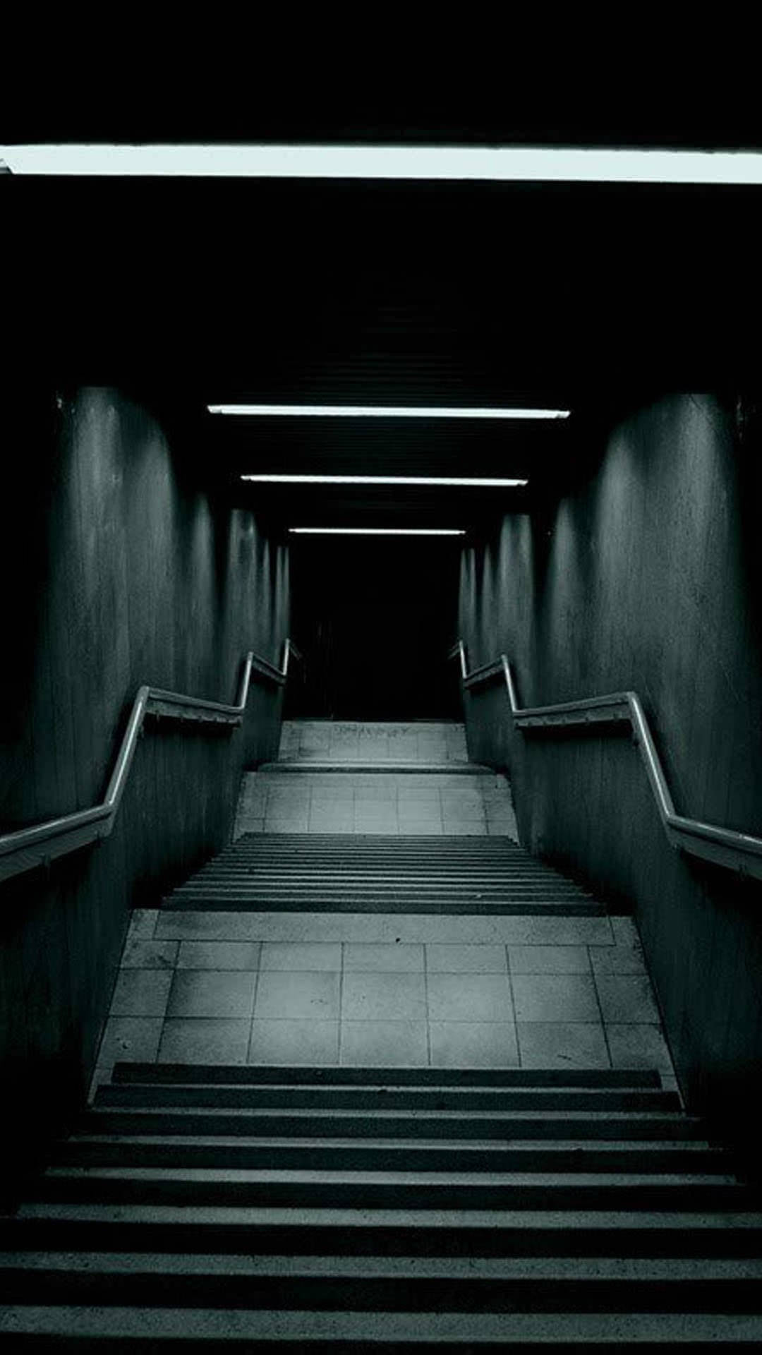 dark hallway, stairs leading down, dark room, Full HD Phone Wallpaper