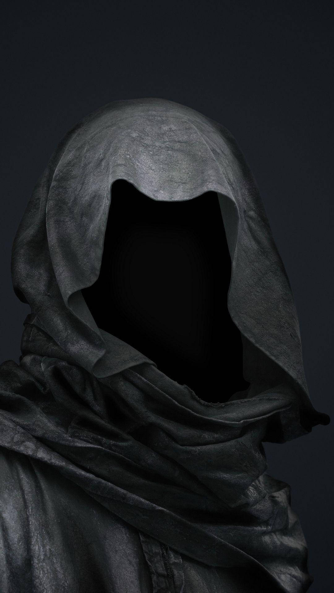 Scary iPhone, hooded figure, featureless black void, Full HD Phone Wallpaper