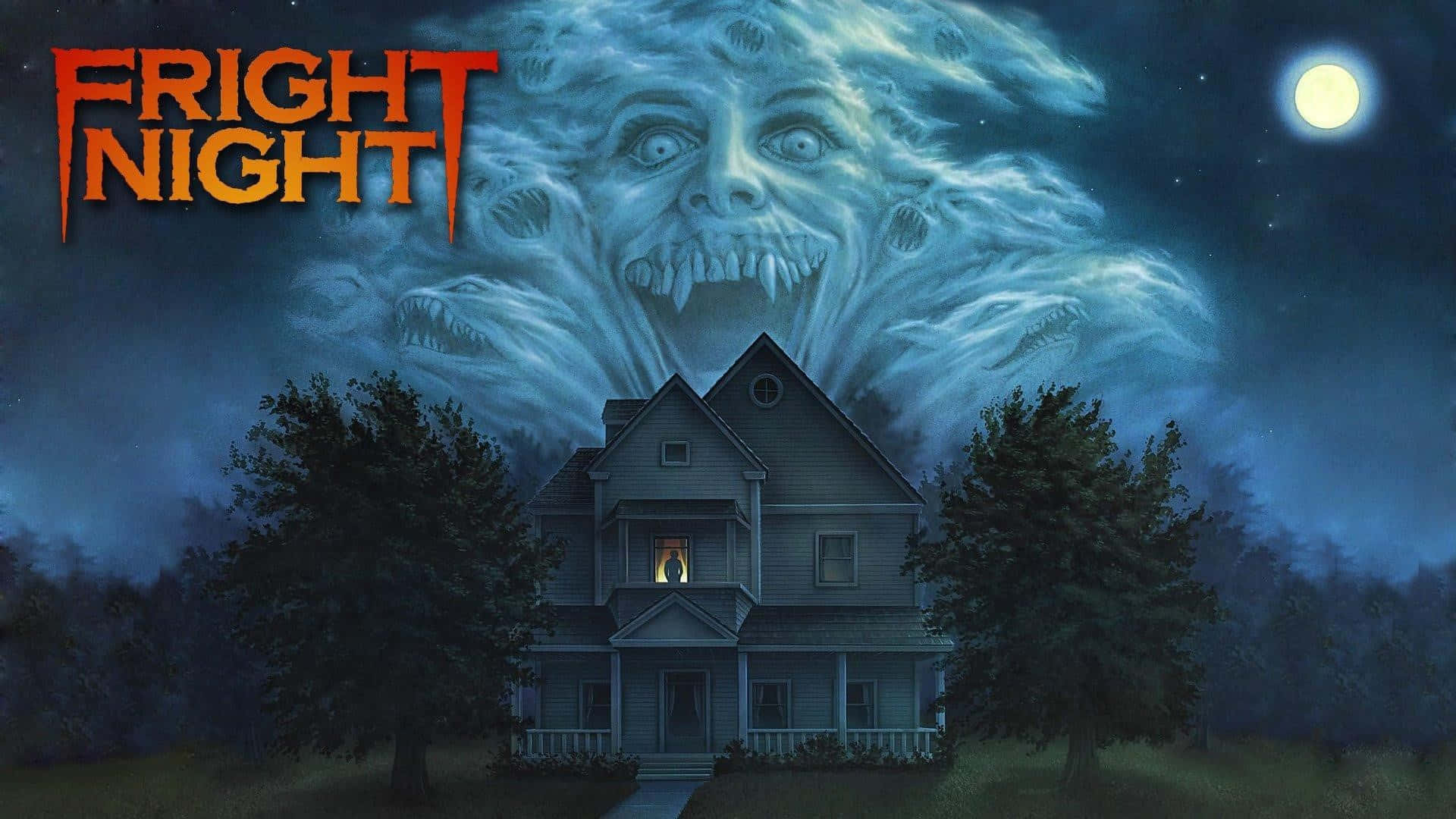 haunted house, full moon, monstrous ghostly face, Full HD Desktop Wallpaper