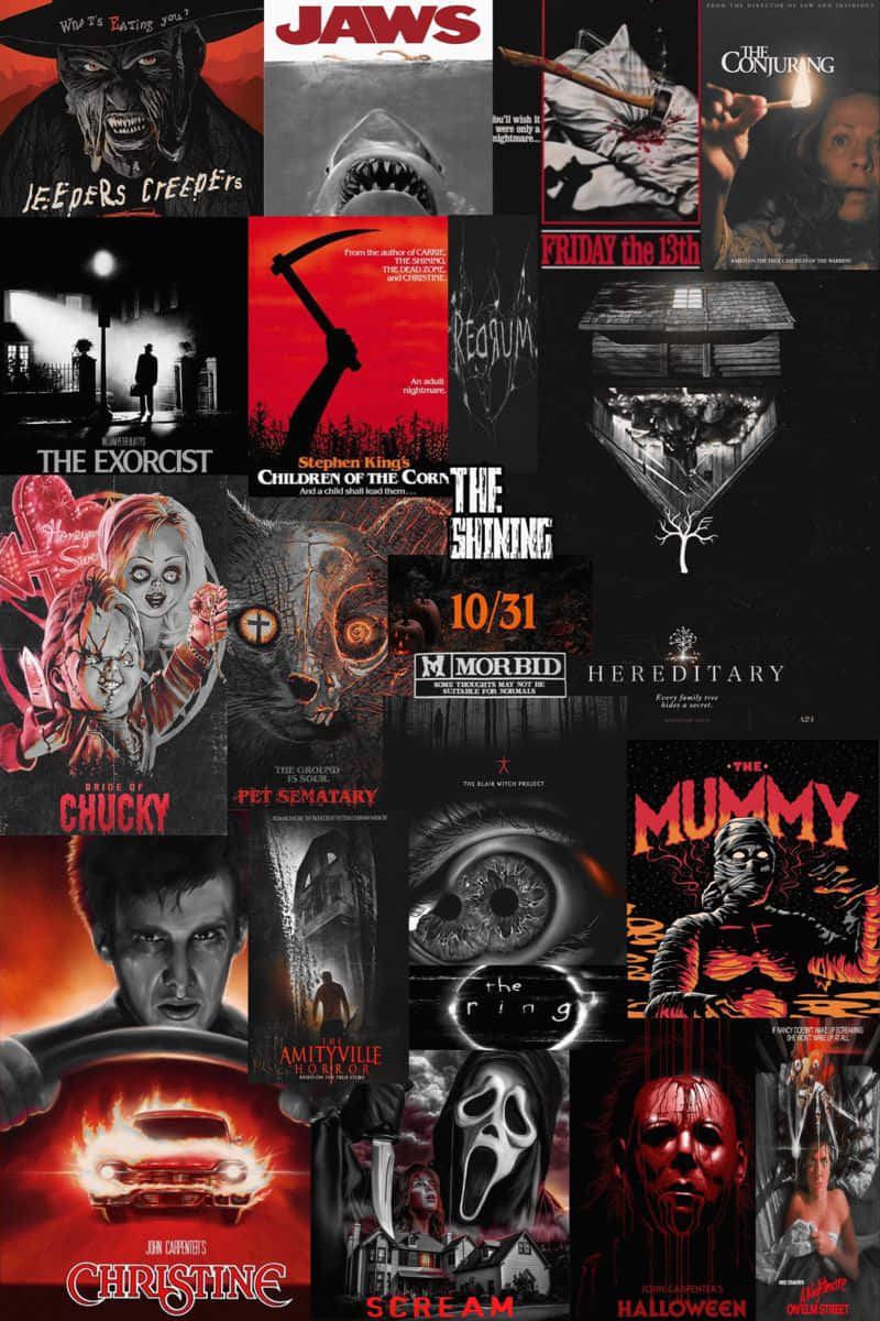 scary movies, horror movie posters, bloodied faces, SD Phone Wallpaper