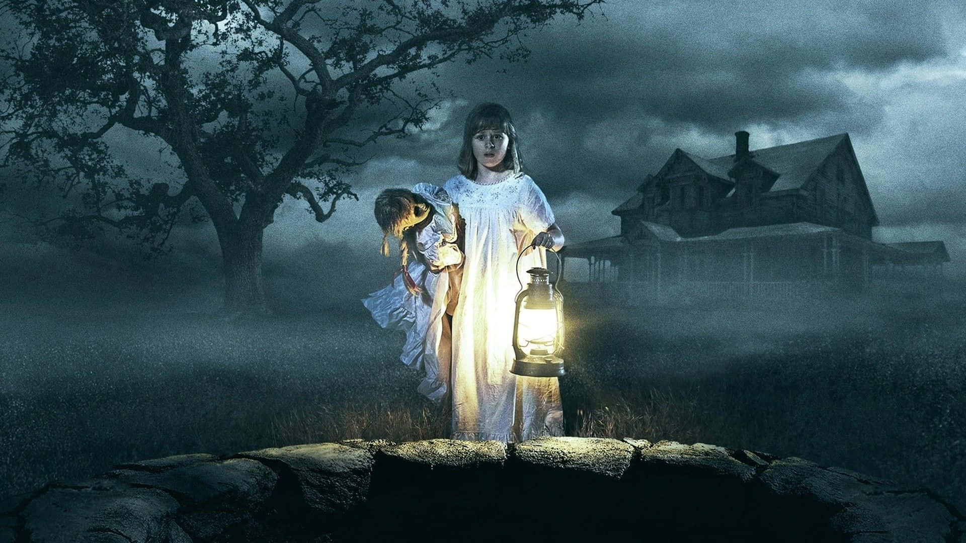ghostly girl, white dress, glowing lantern, Full HD Desktop Wallpaper
