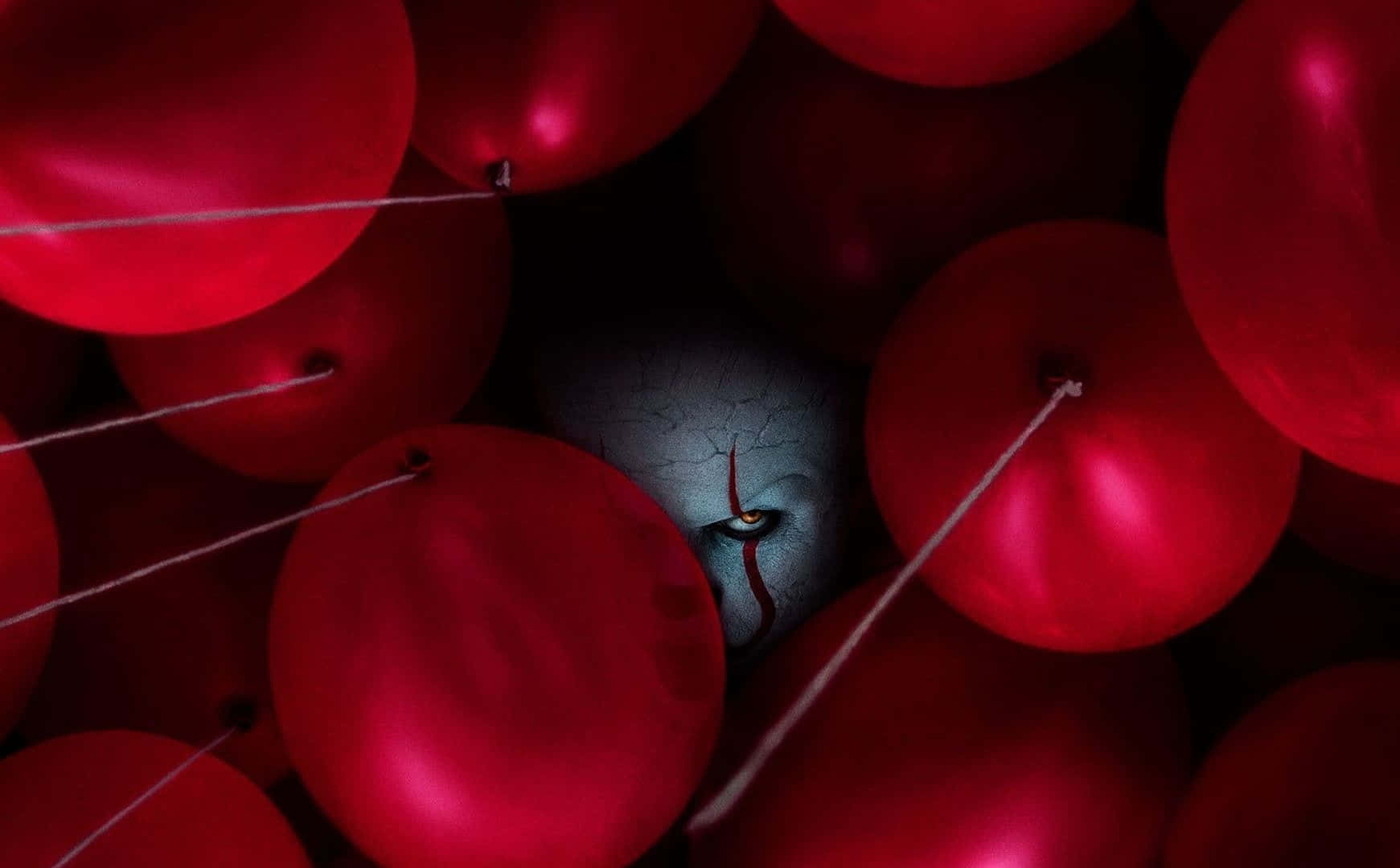 cracked clown eye, glossy red balloons, dim light, HD Desktop Wallpaper