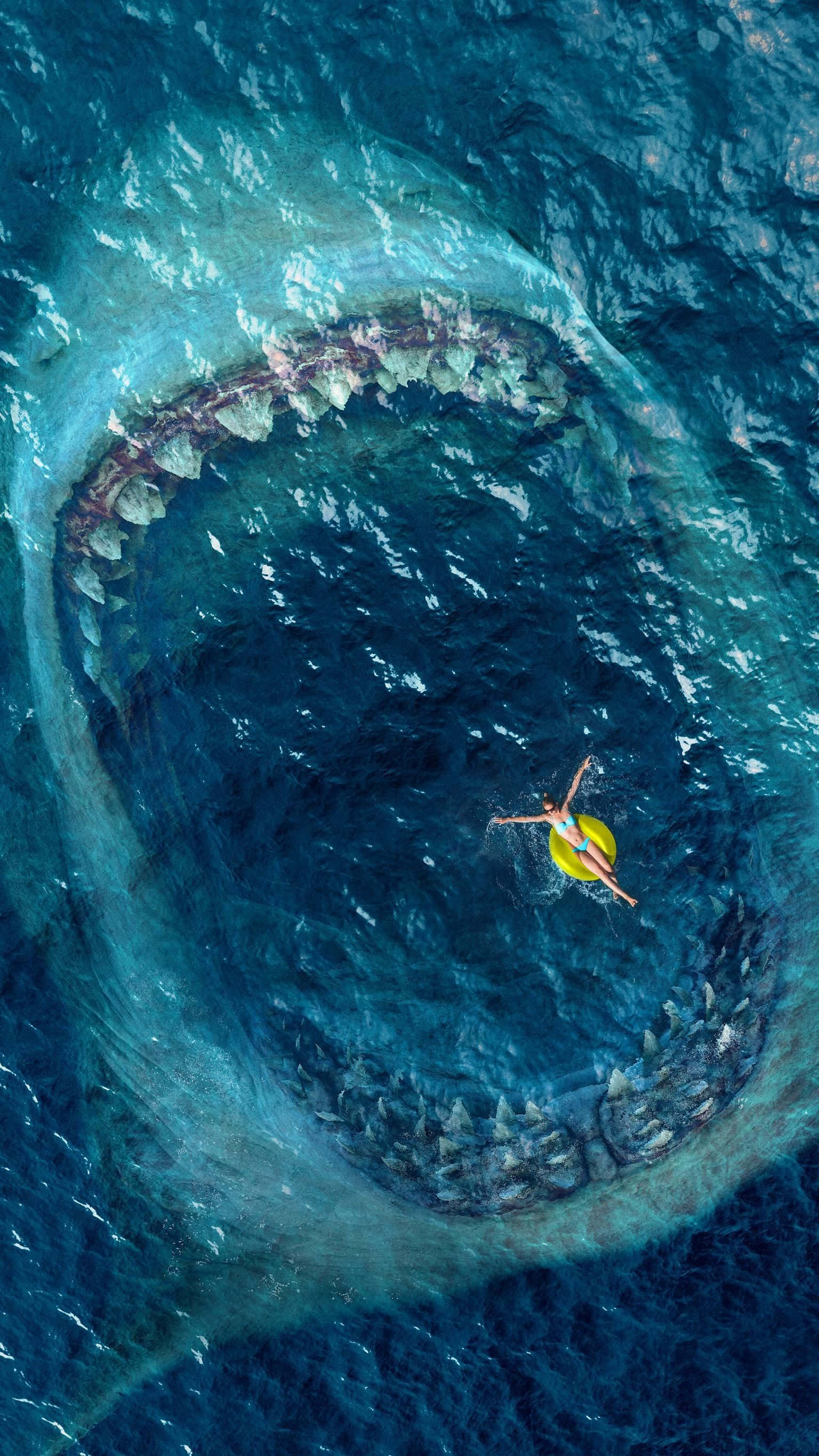 Scary Shark, yellow float, colossal shark, 2K Phone Wallpaper