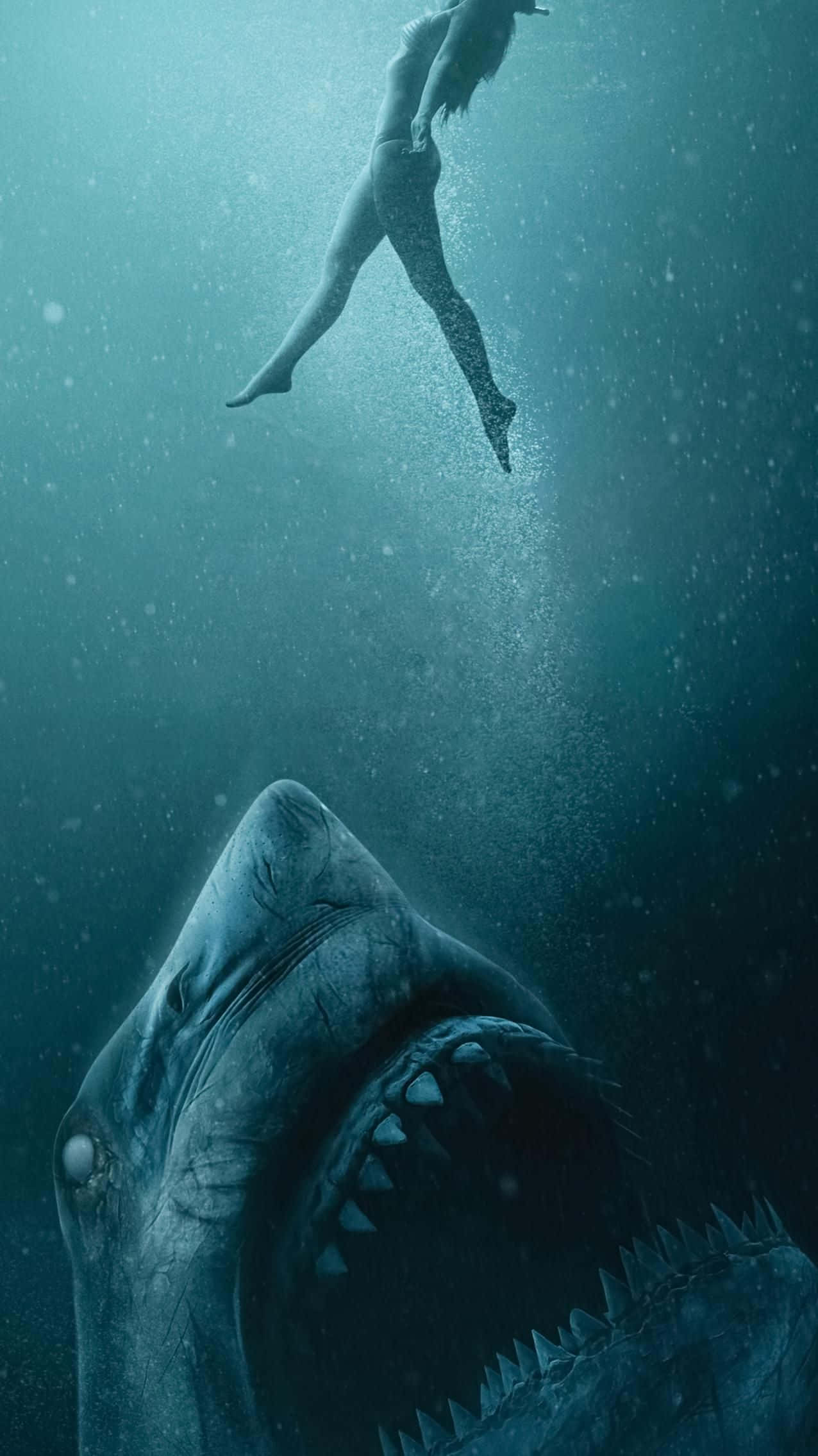 Scary Shark, diver, murky blue water, Full HD Phone Wallpaper