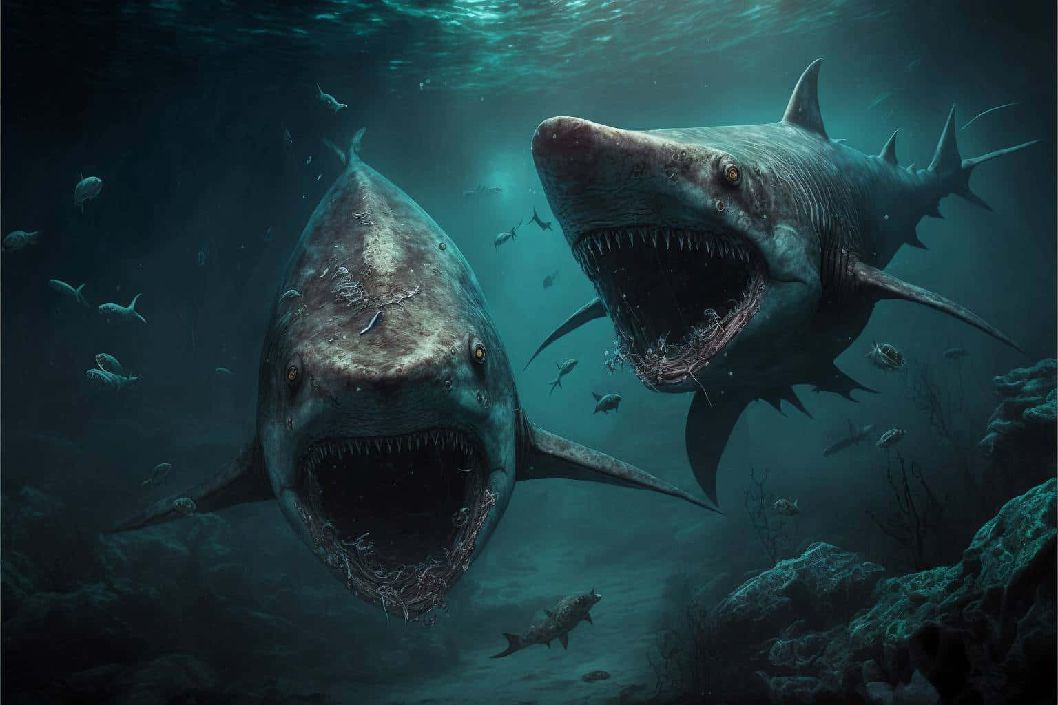 scary shark, prehistoric sharks, gaping jaws, HD Desktop Wallpaper