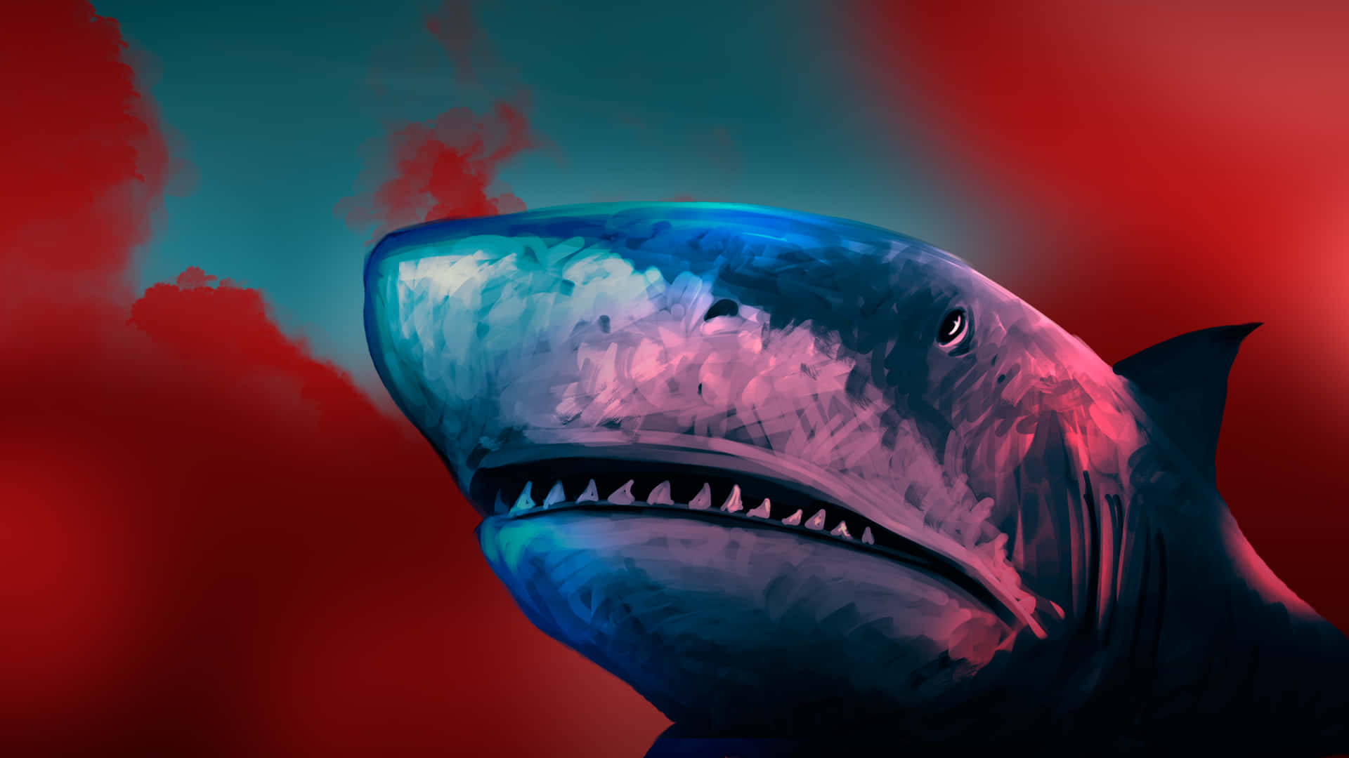 Scary Shark, red aesthetic, glowing eyes, Full HD Desktop Wallpaper