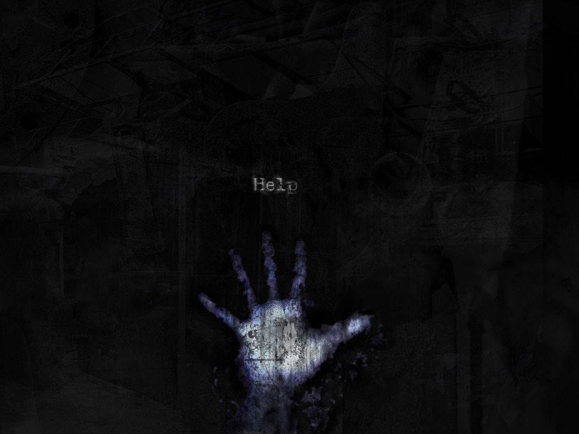 glowing blue handprint, dark textured wall, word help, SD Desktop Wallpaper