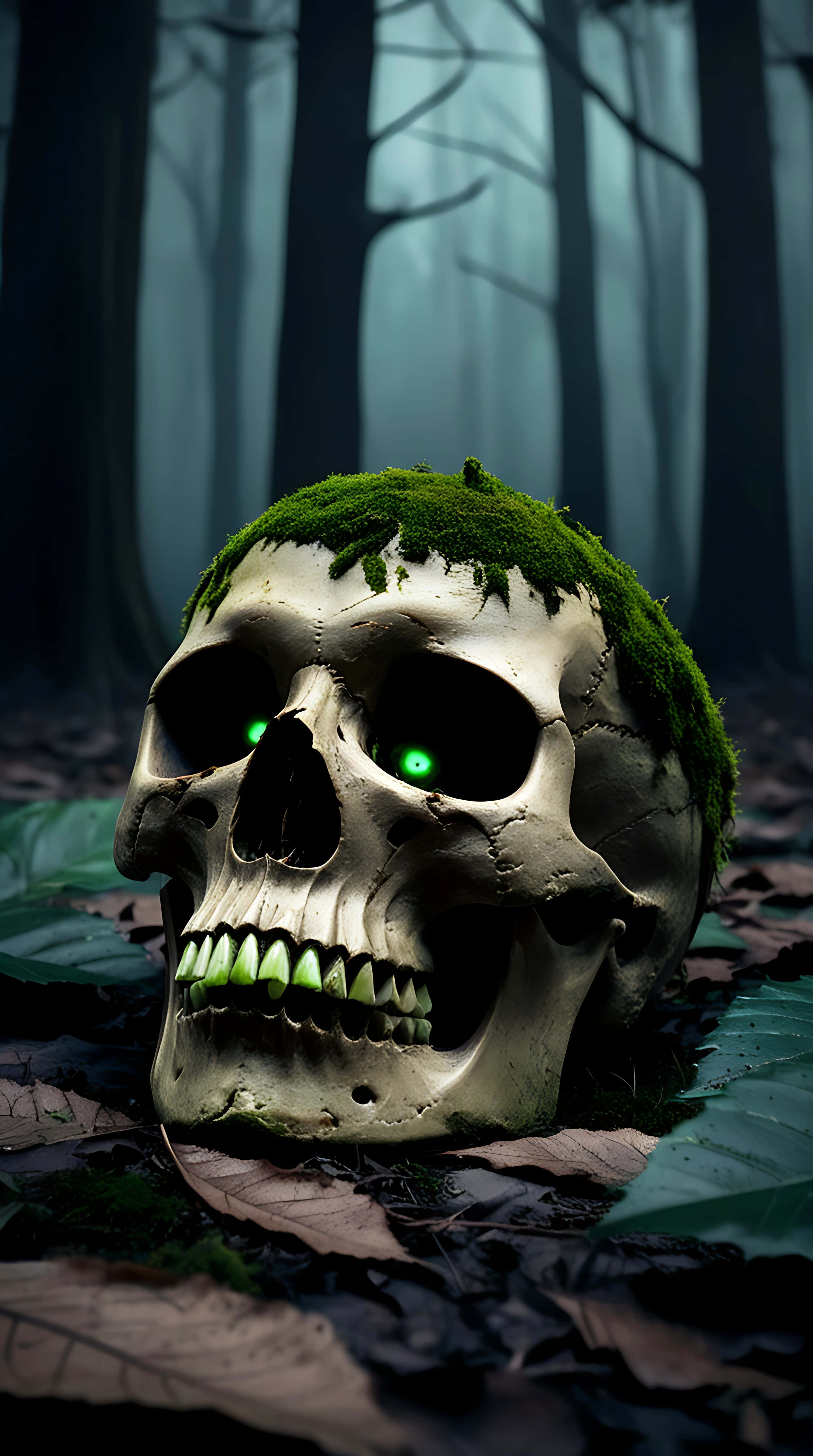 rotting skull, forest of the dead, mossy skull, 5K Phone Wallpaper