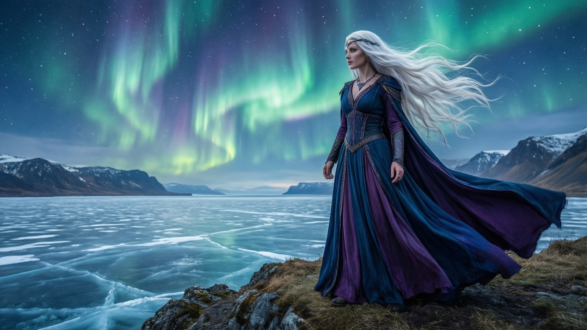 Scathach Skadi, aurora, frozen sea, Full HD Desktop Wallpaper