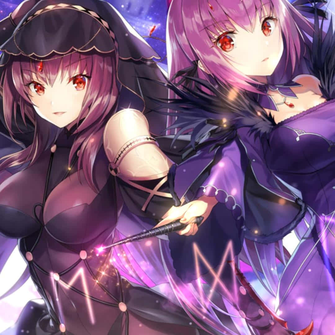 Scathach Skadi, purple hair, red eyes, SD Desktop Wallpaper