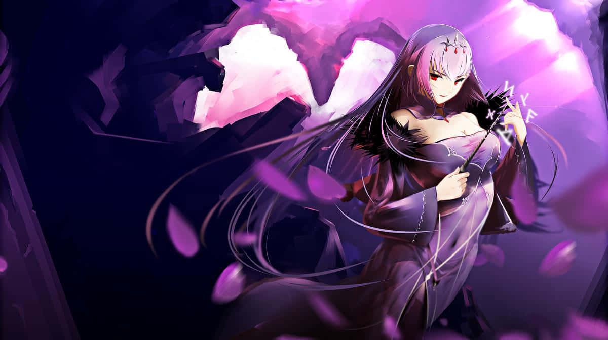 Scathach Skadi, purple-haired anime girl, dark dress, SD Desktop Wallpaper