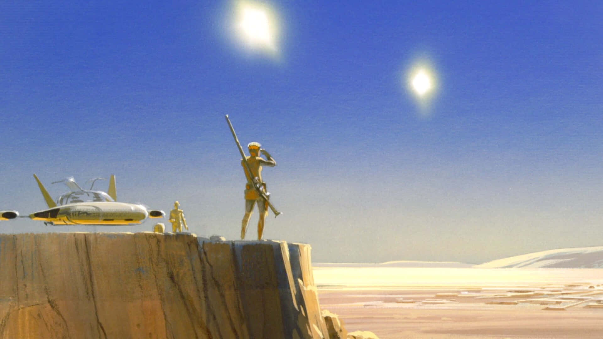 golden warrior, cliff, vast desert, Full HD Desktop Wallpaper