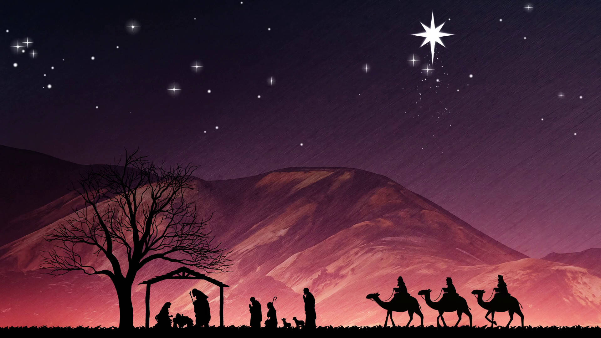Christmas Nativity Scene, three wise men, camels, Full HD Desktop Wallpaper