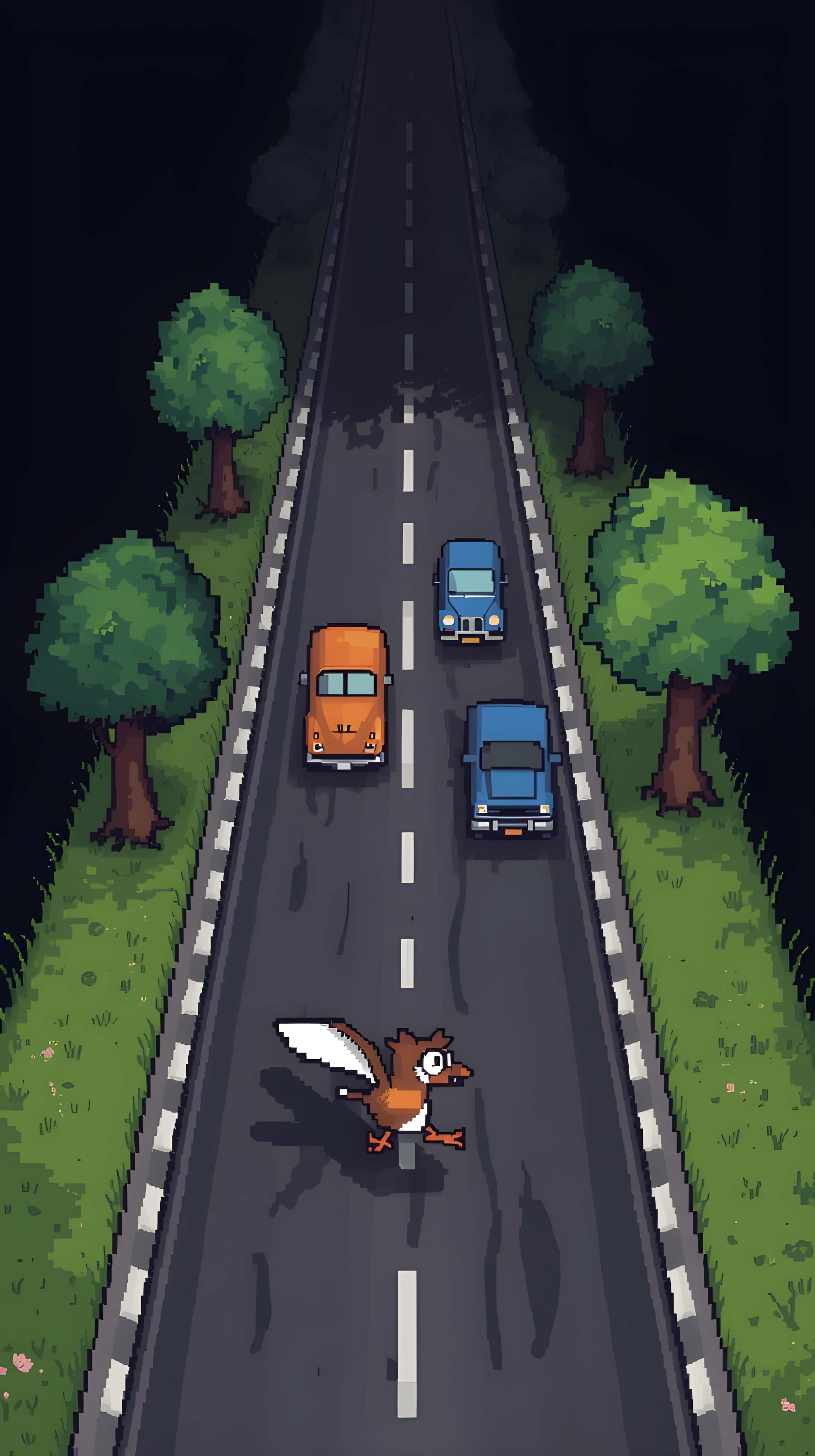 retro road trip art, pixel art, top-down view, 4K Phone Wallpaper