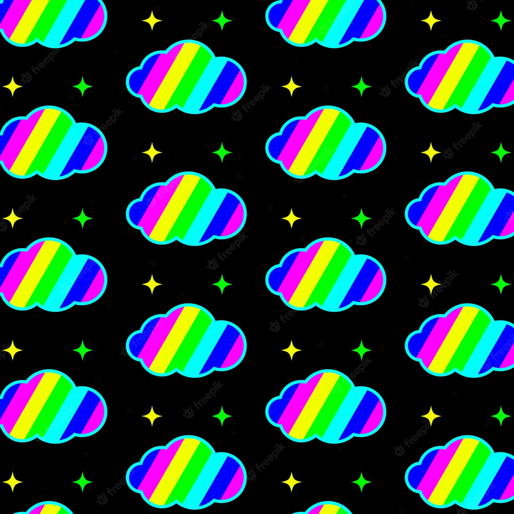 rainbow clouds, neon rainbow striped clouds, black background, Full HD Desktop Wallpaper