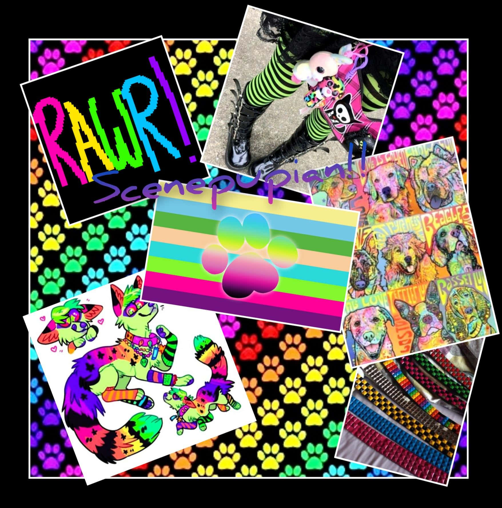 Scenecore, punk dog art, rainbow paw print, HD Phone Wallpaper