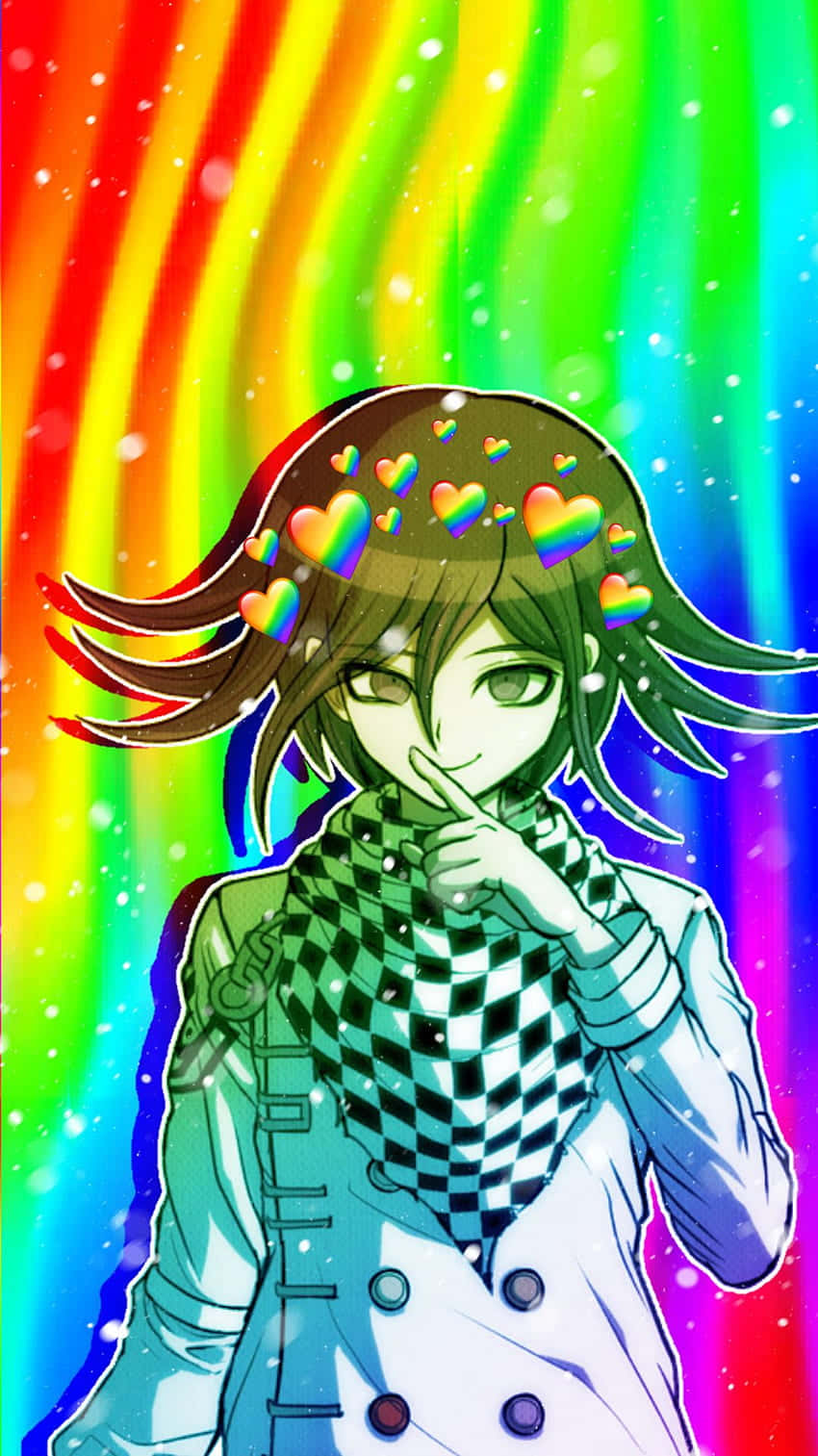 Anime girl, rainbow hearts, vibrant rainbow background, HD Phone Wallpaper